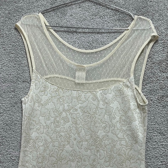 Free People Dress Women's L Beige Lurex Starlight Ivory Sleeveless Bodycon Mini - Picture 6 of 13